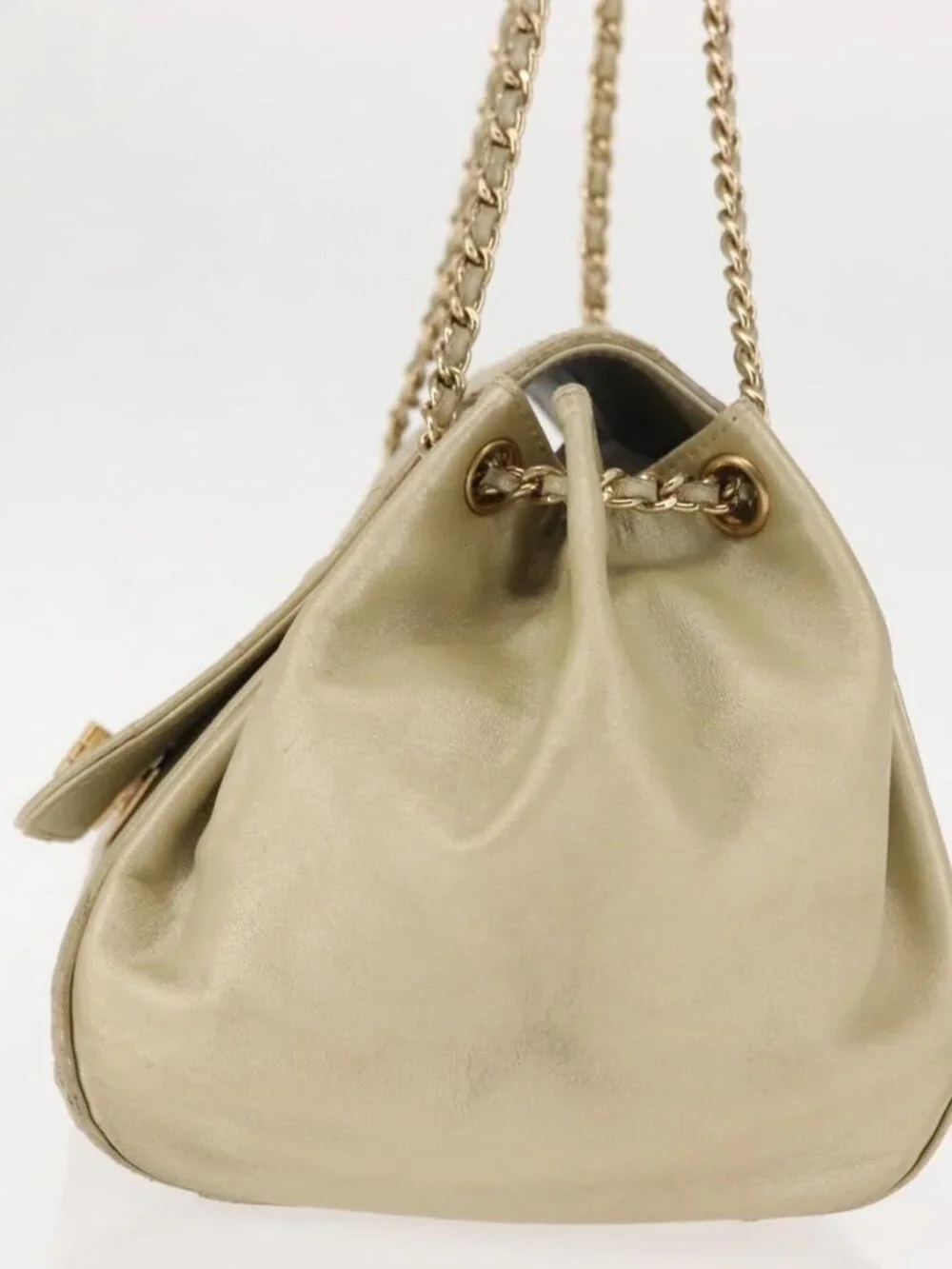 CHANEL Choco Bar Chain Shoulder Bag Leather Gold CC Auth 145942